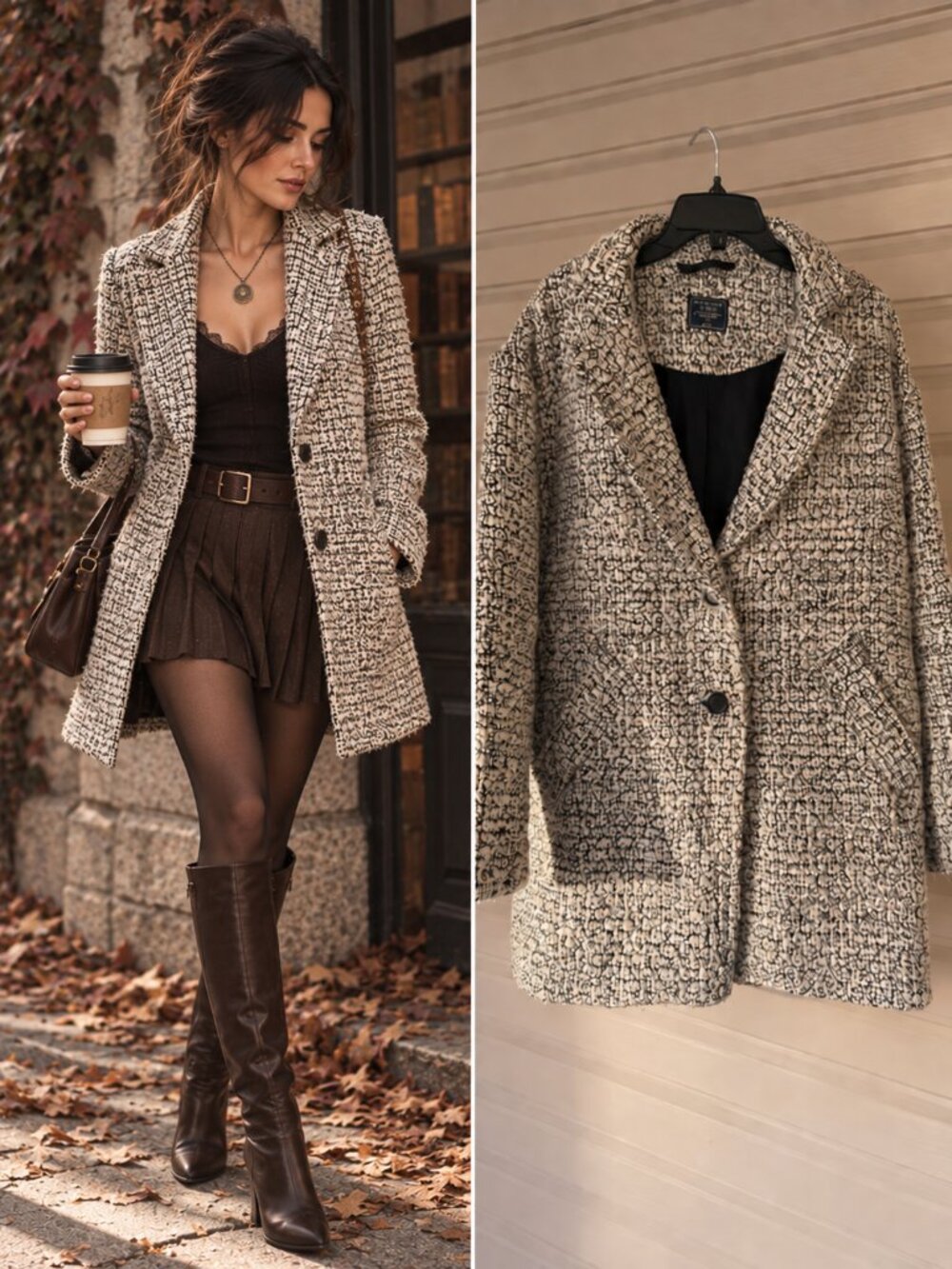 Abercrombie Fitch White Black Boucle Wool Blend Coat Tailored Preppy L